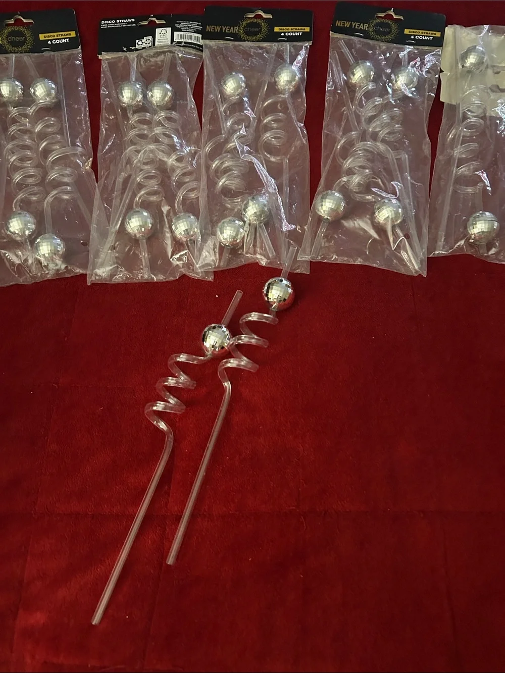 20 Spiral Drink Stirrers with Silver Disco Ball - 5 Pack of 4